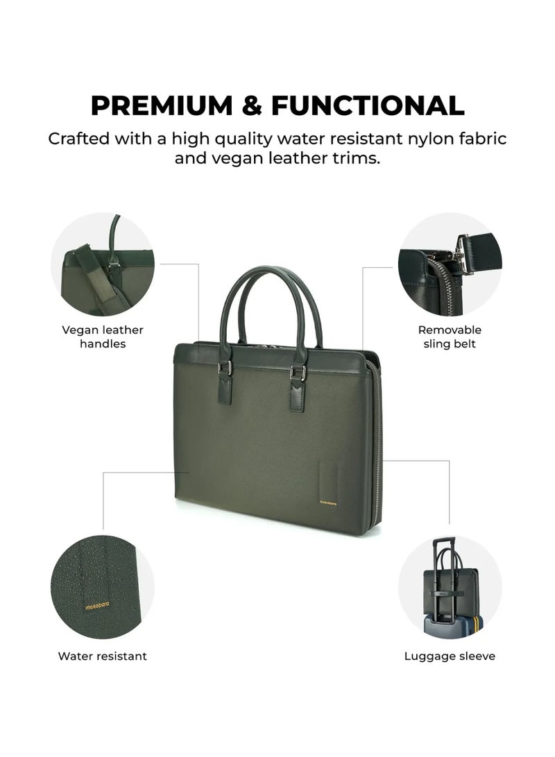 Mokobara The Briefcase Pro - Premium Vegan Leather & Water-Resistant Nylon | Green Energy, Green  - Image 4