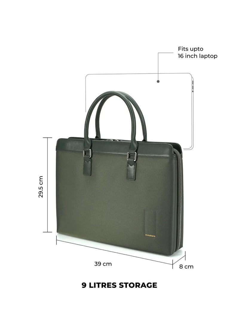 Mokobara The Briefcase Pro - Premium Vegan Leather & Water-Resistant Nylon | Green Energy, Green  - Image 3