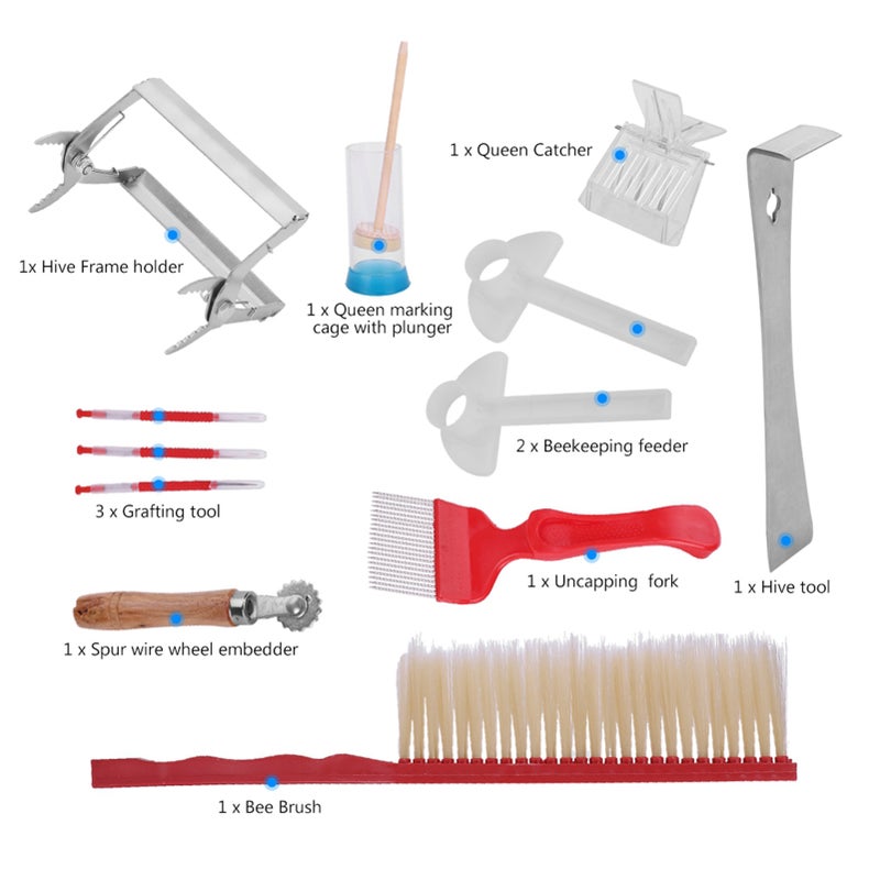 12Pcs Beekeeping Tools Kit Stainless Steel Hive Tool Bee Brush Extracting Fork - Image 2