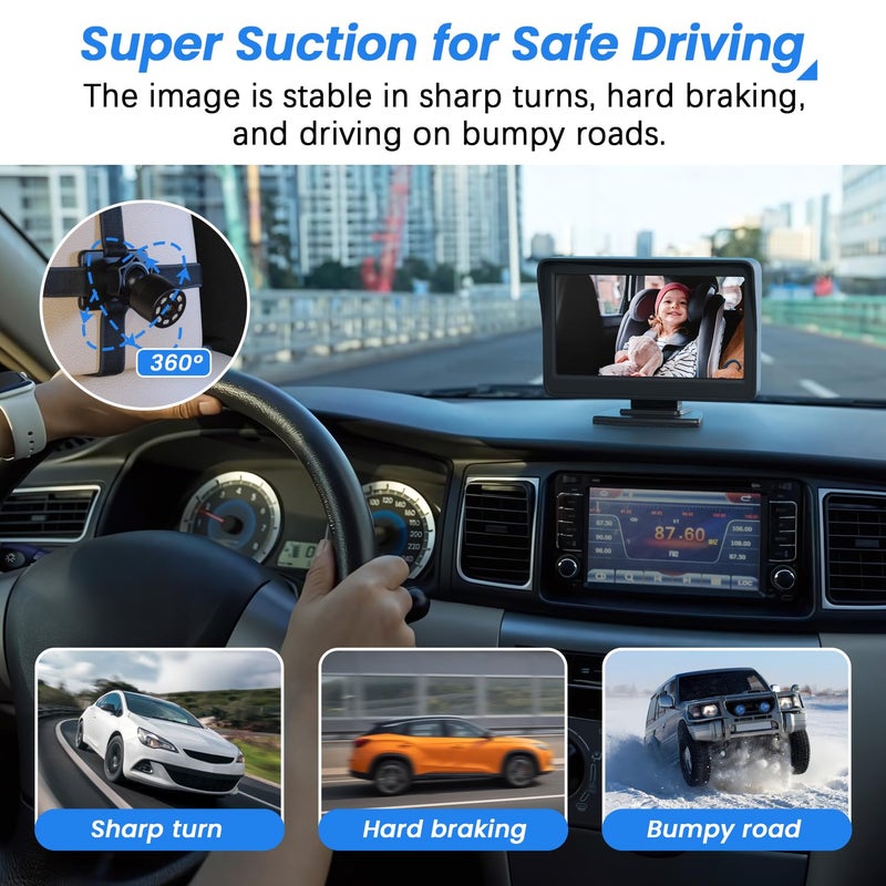 FEISIKE Car Baby Camera, 4.3'' HD Infrared Night Vision Function Baby Car Camera Display, Backseat Camera for Kid with 150Â° Wide View & 360Â° Rotatable Easy Installation in 5 Mins Rear Facing Mirrors - Image 4