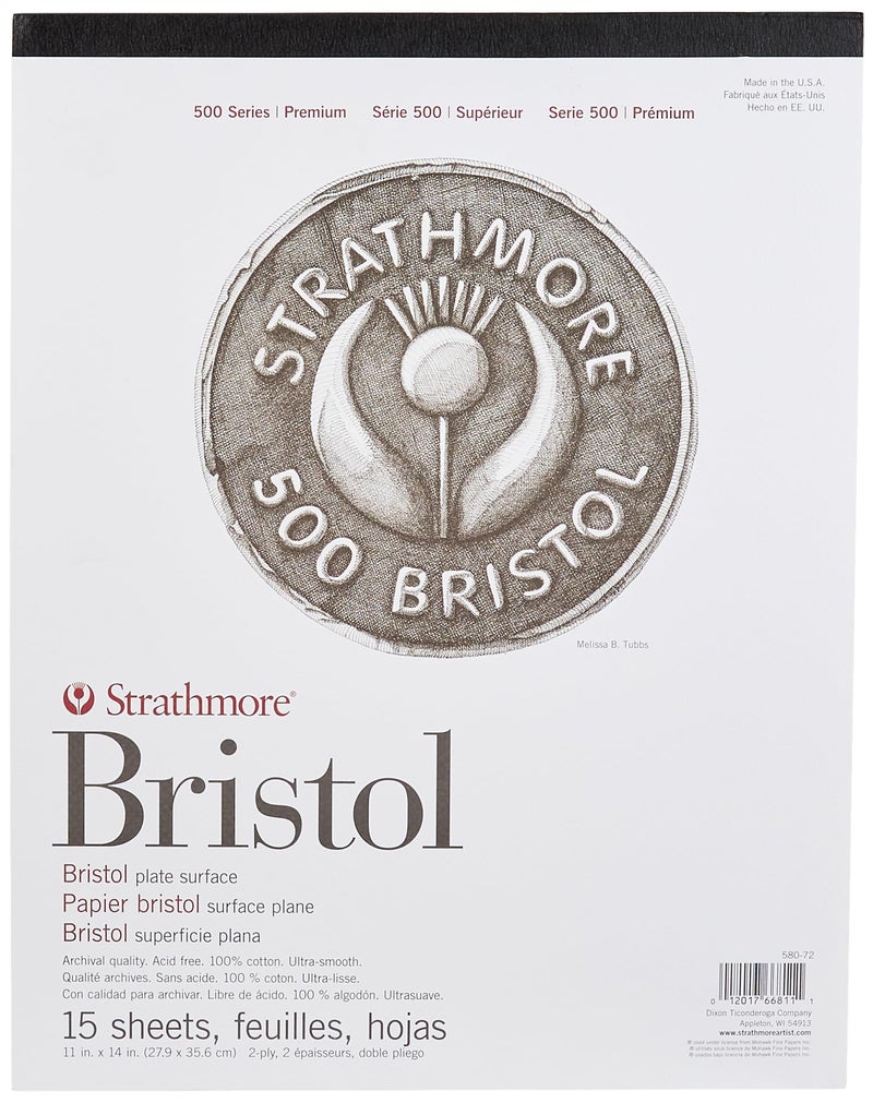 Strathmore (580-72 500 Series Bristol, 2-Ply Plate Surface, 11"x14", White, 15 Sheets - Image 1