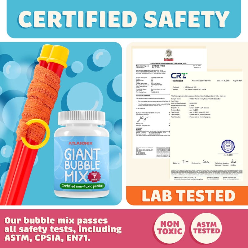 Atlasonix Giant Bubble Wands Kit | Incl. Wand, Bubble Mix for 2 Gallons of Natural Bubble Solution, and Tips & Trick Booklet | Super Bubbles Maker for Kids & Toddlers - Image 4