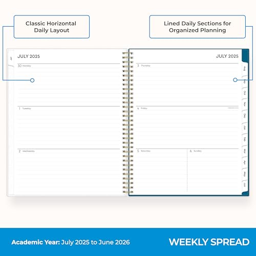 Blue Sky 2025-2026 Academic Year Weekly and Monthly Planner Calendar, July 2025 - June 2026, 12-Month, 8.5" x 11", Flexible Cover, Wirebound, Laminated Tabs, Bakah Blue - Image 3