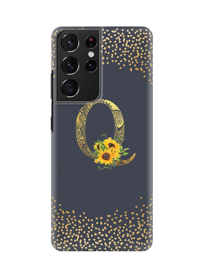 Stylizedd Monogram Slim Cover for Samsung Galaxy S21 Ultra 5G Case Custom Initials Letter Floral Pattern Snap Series Mobile Cover Matte Alphabet  - Q (Grey) - Image 1