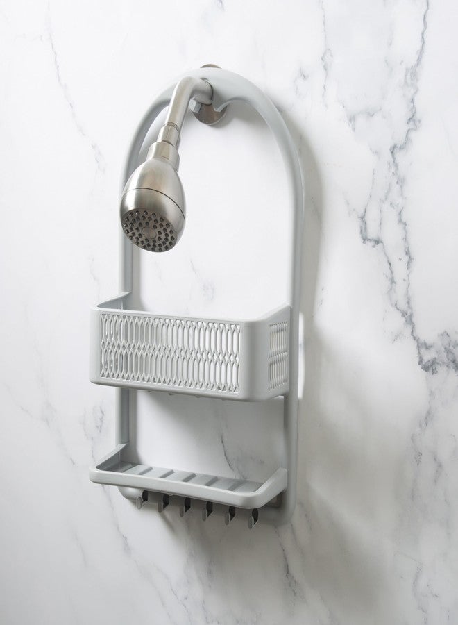 Bath Bliss Molded Shower Caddy | Bathroom Storage | Hangs Over Shower Head | 6 Accessory Hooks | Holds Razors | Washcloths | Accessories | Suction Cup Stability | Grey - Image 5