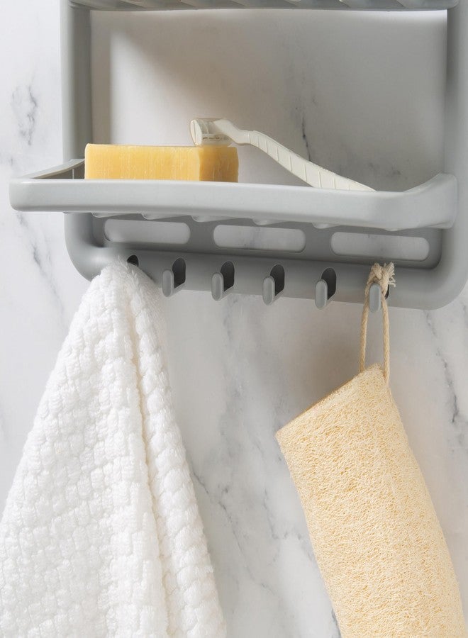 Bath Bliss Molded Shower Caddy | Bathroom Storage | Hangs Over Shower Head | 6 Accessory Hooks | Holds Razors | Washcloths | Accessories | Suction Cup Stability | Grey - Image 3