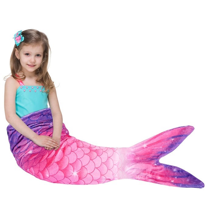 MERMAID TAIL BLANKET WEARABLE BLANKET FOR GIRLS SOFT FLANNEL MERMAID SCALE SLEEPING BAG FOR ALL SEASONS PURPLE PINK
