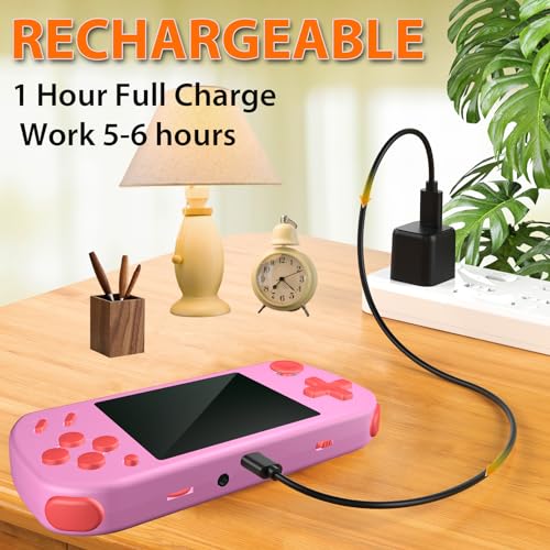 BEICO Handheld Games for Kids Adults with Built in 268 Classic Retro Video Games,3.0'' Color Screen Rechargeable Portable Arcade Gaming Player,Boys Girls Travel Electronics Toys Birthday Gift (B-Pink) - Image 3