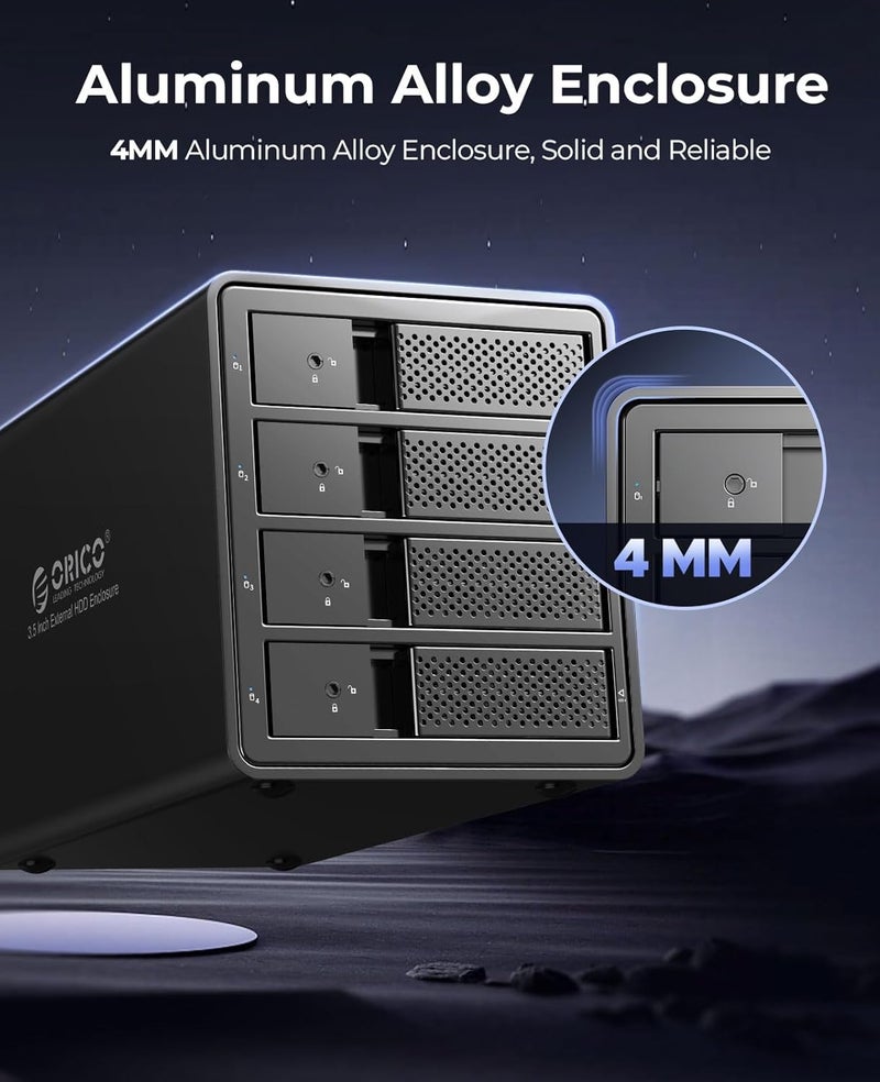 Orico 4 Bay Hard Drive Enclosure Aluminum USB3.0 with Hard Drive Tray-Less Design, Build-in 80mm Cooling Fan and 150W Power Supply Max Up to 64TB-9548 - Image 5