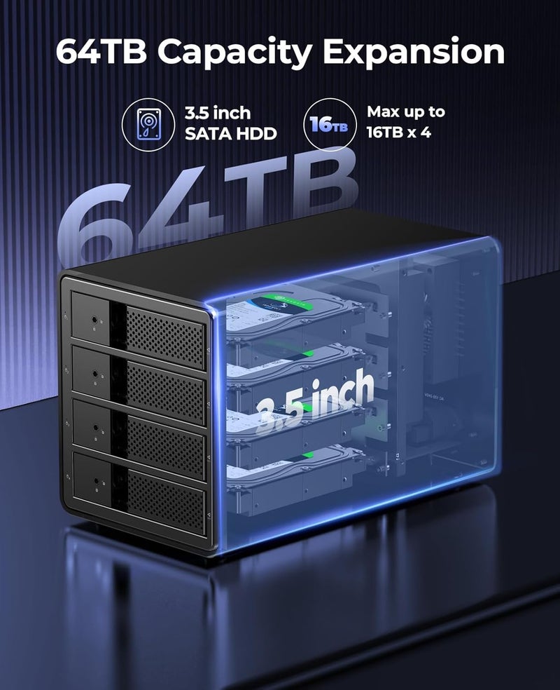 Orico 4 Bay Hard Drive Enclosure Aluminum USB3.0 with Hard Drive Tray-Less Design, Build-in 80mm Cooling Fan and 150W Power Supply Max Up to 64TB-9548 - Image 2