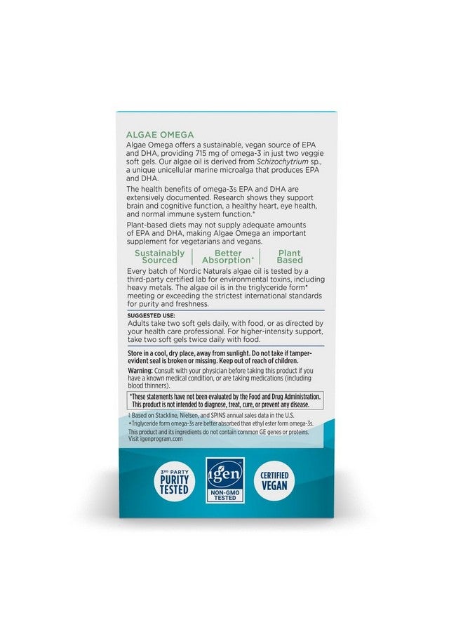 NORDIC NATURALS Nordic Naturals Algae Omega - 120 Soft Gels - 715 mg Omega-3 - Certified Vegan Algae Oil - Plant-Based EPA & DHA - Heart, Eye, Immune & Brain Health - Non-GMO - 60 Servings  - Image 3