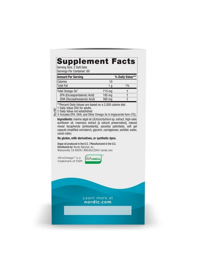 NORDIC NATURALS Nordic Naturals Algae Omega - 120 Soft Gels - 715 mg Omega-3 - Certified Vegan Algae Oil - Plant-Based EPA & DHA - Heart, Eye, Immune & Brain Health - Non-GMO - 60 Servings  - Image 2