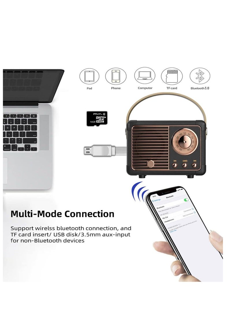 Retro Bluetooth Speaker Bluetooth Mini Speaker,Outdoor Wireless Speaker with Crystal Clear Stereo Sound Rich Bass,Retro Portable Speaker for iPhone,Android Devices and Tablet (Black) - Image 4