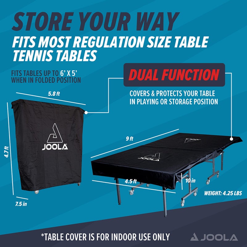 JOOLA غطاء طاولة تنس الطاولة الداخلية JOOLA يناسب الطاولات القابلة للطي والطاولات المسطحة مع الشبكات - غطاء تنس طاولة مقاوم للماء وسهل الرفع - وظيفة مزدوجة، يناسب الطاولات 9x5 في الوضع العمودي أو الأفقي - Image 3