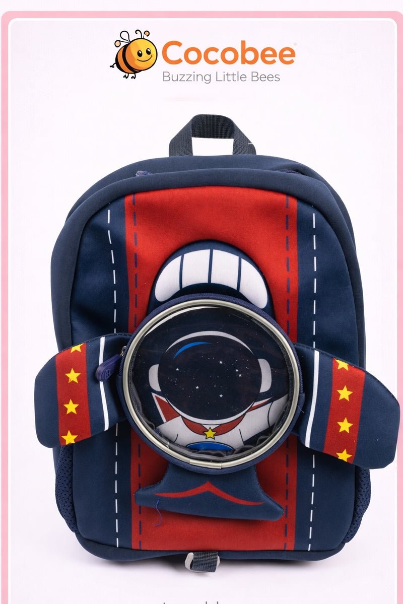 Cocobee Aeroplane-Style Astronaut Printed Backpack – Navy Blue - Image 1