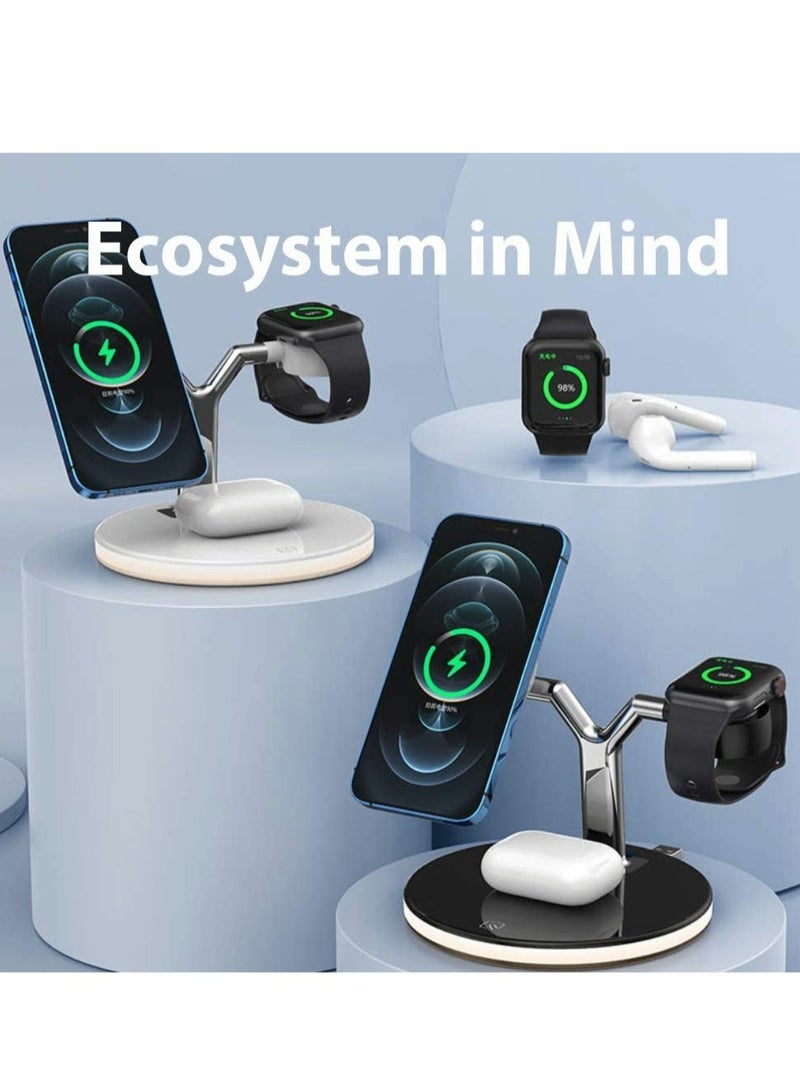 كاست ويف شاحن لاسلكي 3 في 1 آمن مغناطيسي لجميع الساعات الذكية وسماعات الرأس اللاسلكية، حافظة شحن، ضوء سحري قابل للتعديل - Image 5