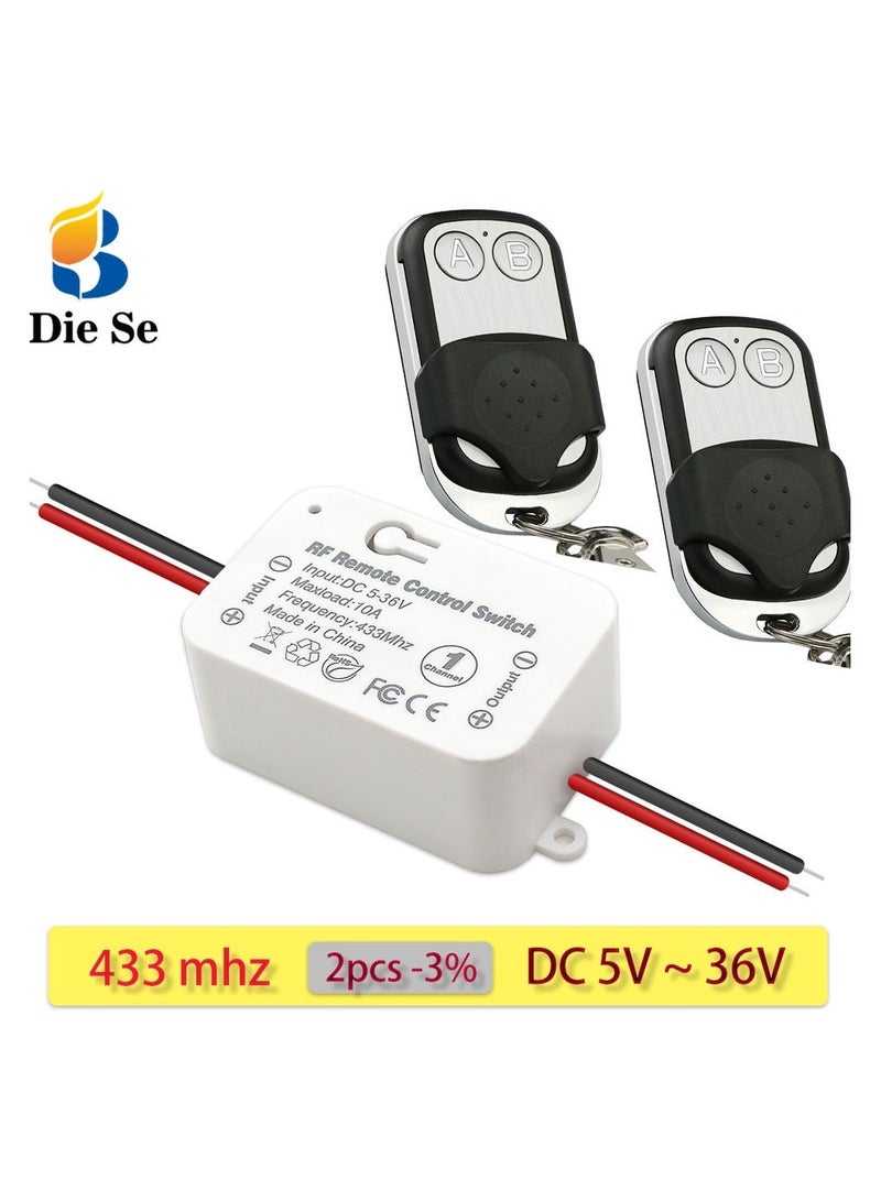 433 ميجا هرتز جهاز ريموت كنترول لا سلكي يعمل بالتردد الراديوي التبديل تيار مستمر 6 فولت 12 فولت 24 فولت 30 فولت 36 فولت 1Ch استقبال التتابع و 2 زر الارسال مع غطاء ل Led - Image 1