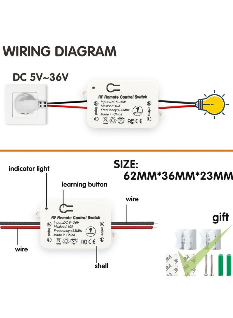 433 ميجا هرتز جهاز ريموت كنترول لا سلكي يعمل بالتردد الراديوي التبديل تيار مستمر 6 فولت 12 فولت 24 فولت 30 فولت 36 فولت 1Ch استقبال التتابع و 2 زر الارسال مع غطاء ل Led - Image 4