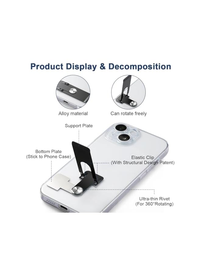 S-TOP Self-Adhesive Phone Stand, Ultra Slim Metal Kickstand 360 Degree Swivel Back Support, Compatible with iPhone Samsung Compact Folding Desk Phone Stand Holder Mount - Image 4