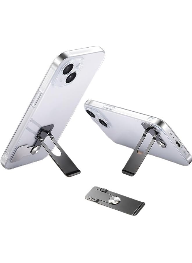 S-TOP Self-Adhesive Phone Stand, Ultra Slim Metal Kickstand 360 Degree Swivel Back Support, Compatible with iPhone Samsung Compact Folding Desk Phone Stand Holder Mount - Image 1