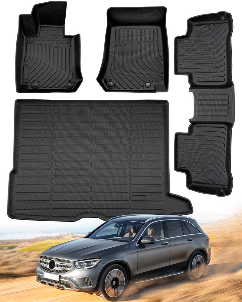 DrCarNow for Mercedes Benz GLC Floor Mats 2022 2021 2020 2019 2018 2017 2016 Not Fit GLC Coupe Series All Weather Custom Fit for Mercedes Benz GLC 300 Floor Mats for Benz GLC 300 Cargo Trunk Liner