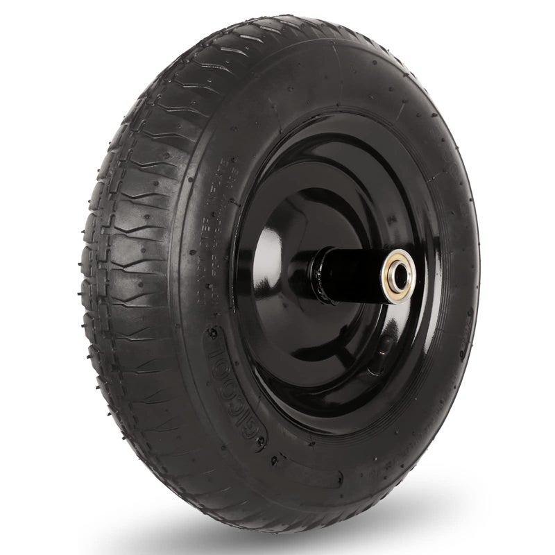 GICOOL 14.5" Wheelbarrow Tire, 3.50-8â€ Pneumatic Tire, Universal Wheelbarrow Wheel for 4.80/4.00-8â€, 4.00-6â€, and 2.50-8â€, with 6" Centered Hub, 5/8" Axle Bore Hole, Sealed Bearings - Image 1