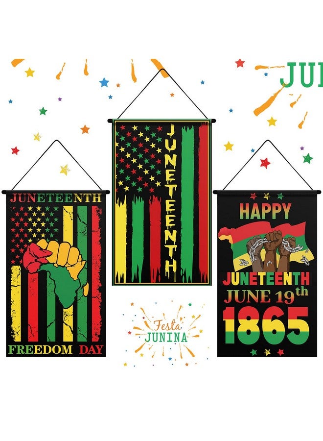 Tegeme 3 Pcs Happy Juneteenth Day Door Sign Flag African American Independence Day Door Hanging Banner Juneteenth Wall Decoration for Party Holiday Home Outdoor Indoor Decoration(Juneteenth) - Image 1