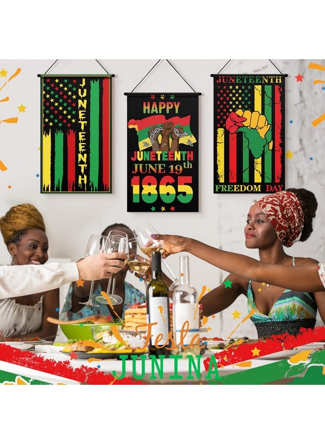 Tegeme 3 Pcs Happy Juneteenth Day Door Sign Flag African American Independence Day Door Hanging Banner Juneteenth Wall Decoration for Party Holiday Home Outdoor Indoor Decoration(Juneteenth) - Image 3