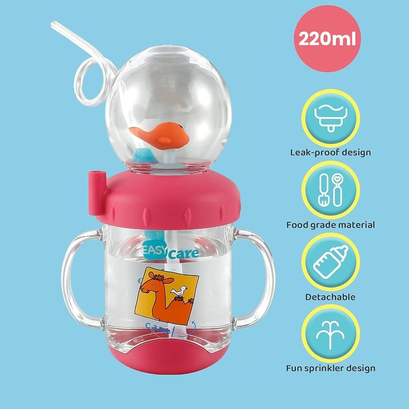 Kidology Plastic Whale Spray Water Cup with Handle - Bpa Free Toddler Cup for Kids Travel Drinking Cups with Straw, Spill-Proof Design, Perfect Tumbler for Kids (Dark Pink) - Image 4