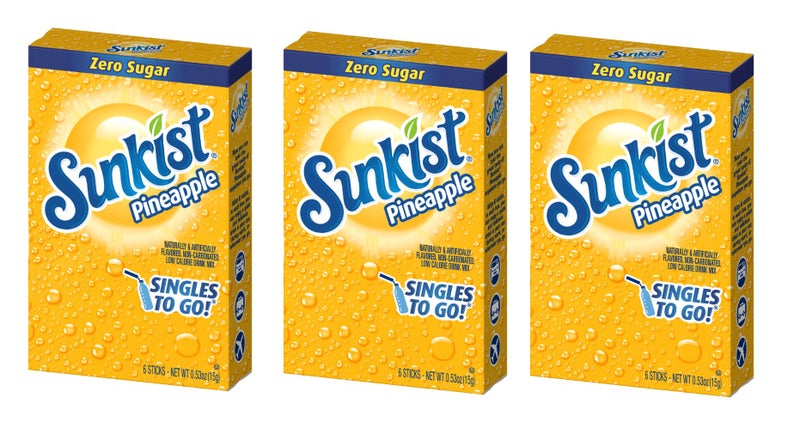 SINGLES TO GO! Sunkist Drink Mix Pineapple, 3 Boxes with 6 Packets Each - 18 Total Servings - 0.18 Ounce (Pack of 3) - Image 1