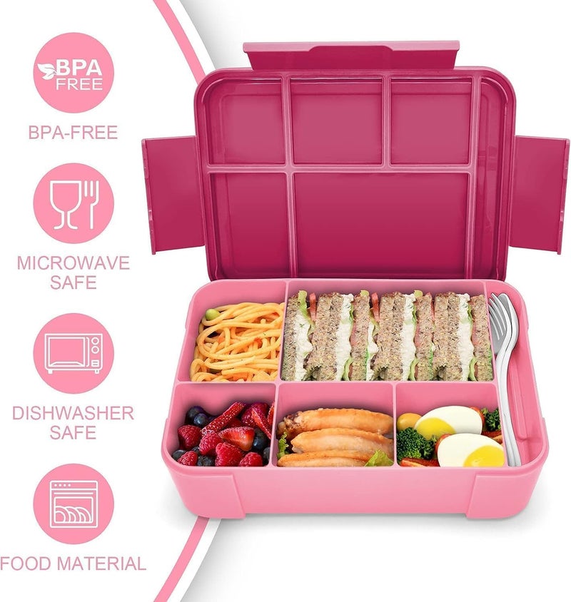 Lunch Box for Kid School,Children's Lunch Box with Compartments, Bento Box Children, Leak-proof Lunch Box for Girls and Boys, Snack Box, Perfect for School, Nursery & Trips (Pink) - Image 3