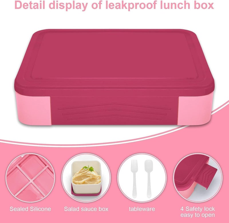 Lunch Box for Kid School,Children's Lunch Box with Compartments, Bento Box Children, Leak-proof Lunch Box for Girls and Boys, Snack Box, Perfect for School, Nursery & Trips (Pink) - Image 2