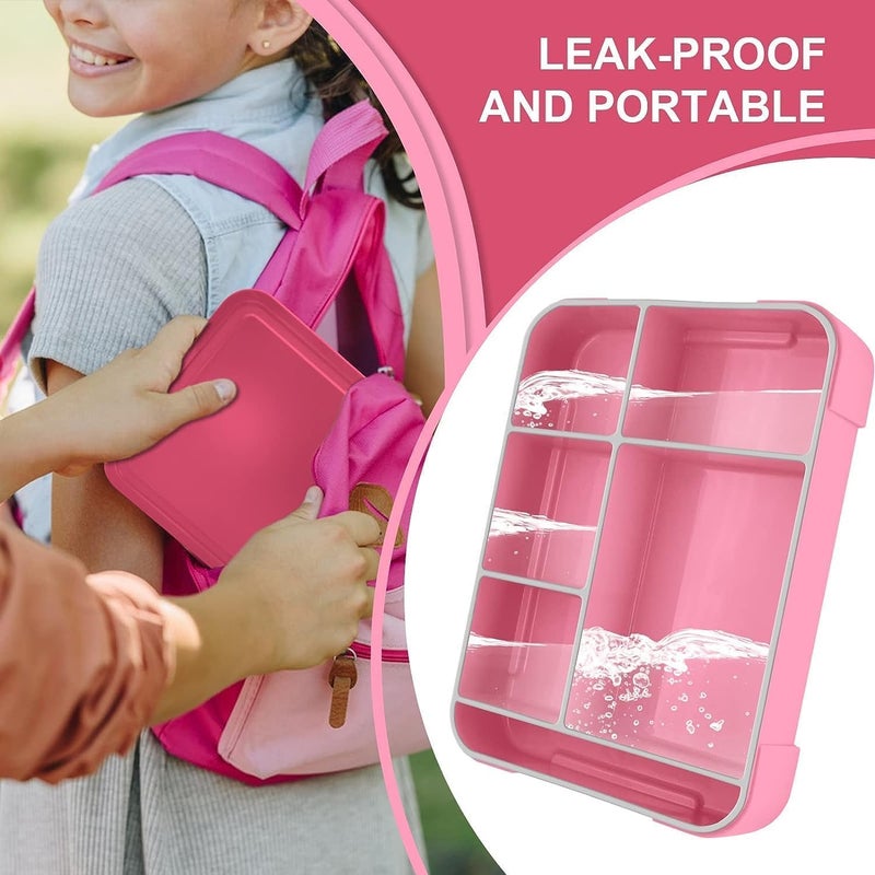 Lunch Box for Kid School,Children's Lunch Box with Compartments, Bento Box Children, Leak-proof Lunch Box for Girls and Boys, Snack Box, Perfect for School, Nursery & Trips (Pink) - Image 4