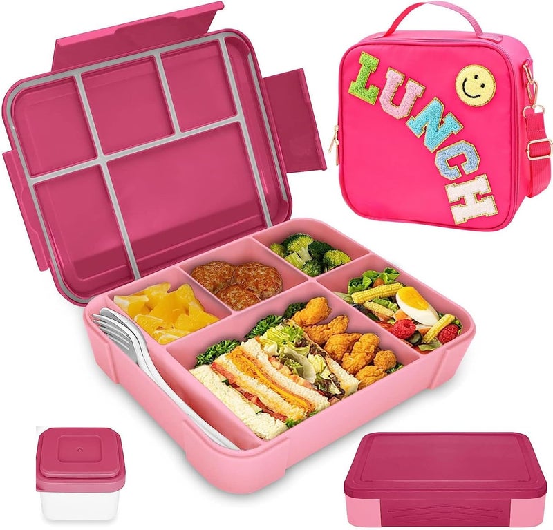 Lunch Box for Kid School,Children's Lunch Box with Compartments, Bento Box Children, Leak-proof Lunch Box for Girls and Boys, Snack Box, Perfect for School, Nursery & Trips (Pink) - Image 1