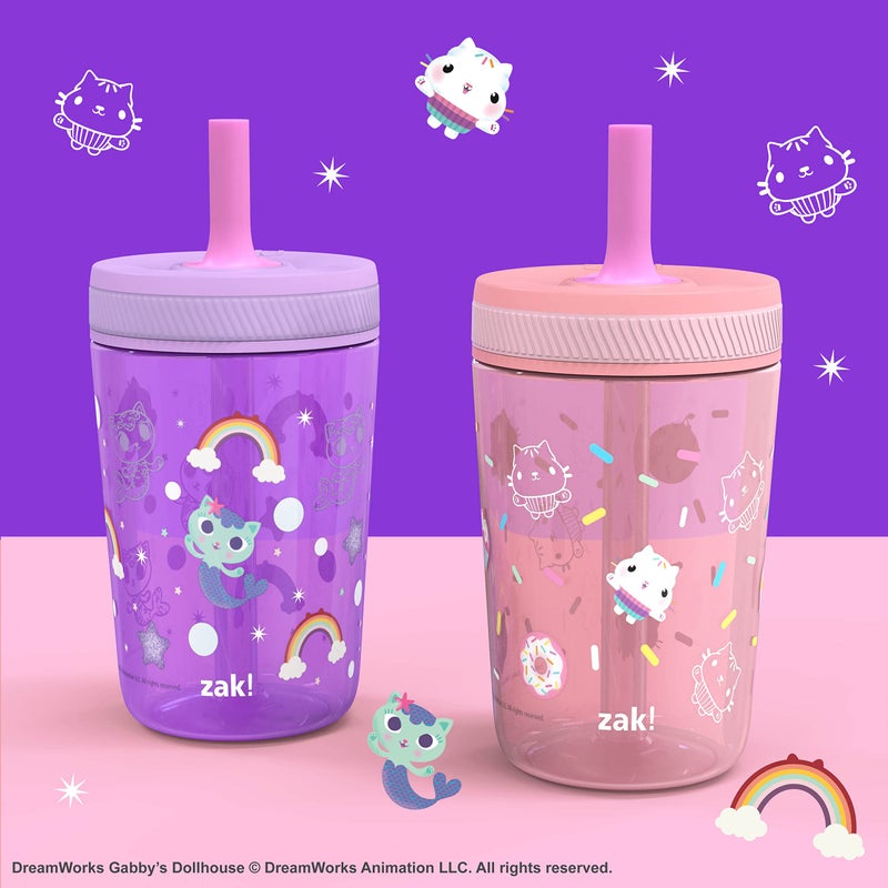 زاك ديزاينز Gabby's Dollhouse Kelso Toddler Cups For Travel or At Home, 15oz 2-Pack Durable Plastic Sippy Cups With Leak-Proof Design is Perfect For Kids (Cakey Cat, Mercat) - Image 2