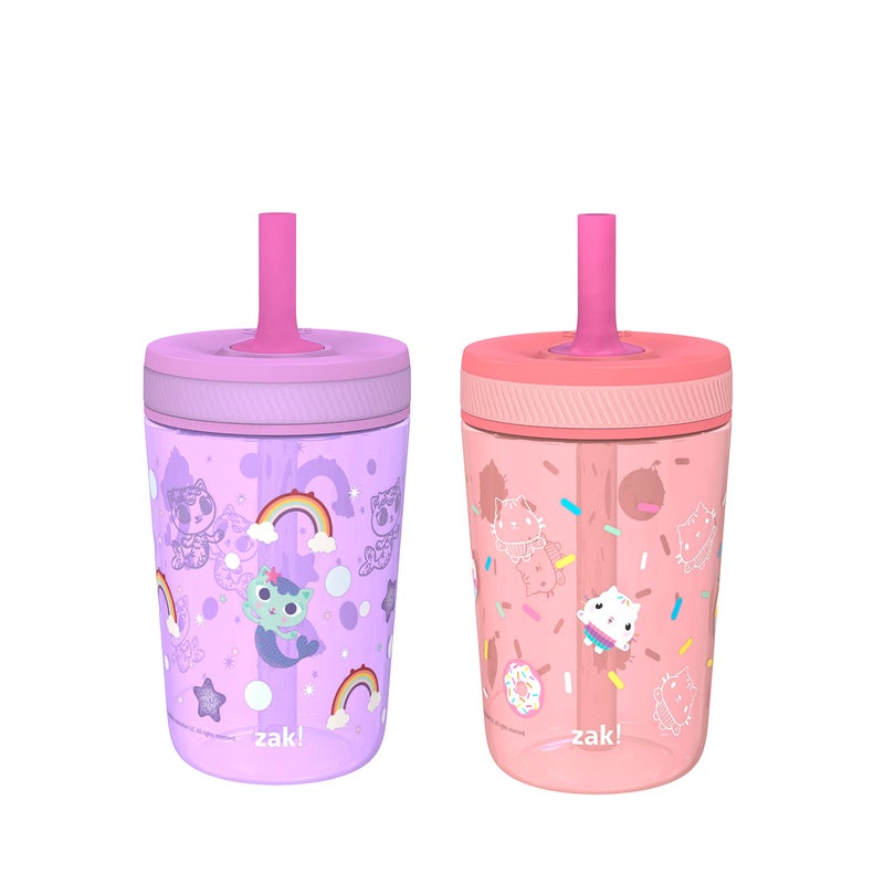 زاك ديزاينز Gabby's Dollhouse Kelso Toddler Cups For Travel or At Home, 15oz 2-Pack Durable Plastic Sippy Cups With Leak-Proof Design is Perfect For Kids (Cakey Cat, Mercat) - Image 1