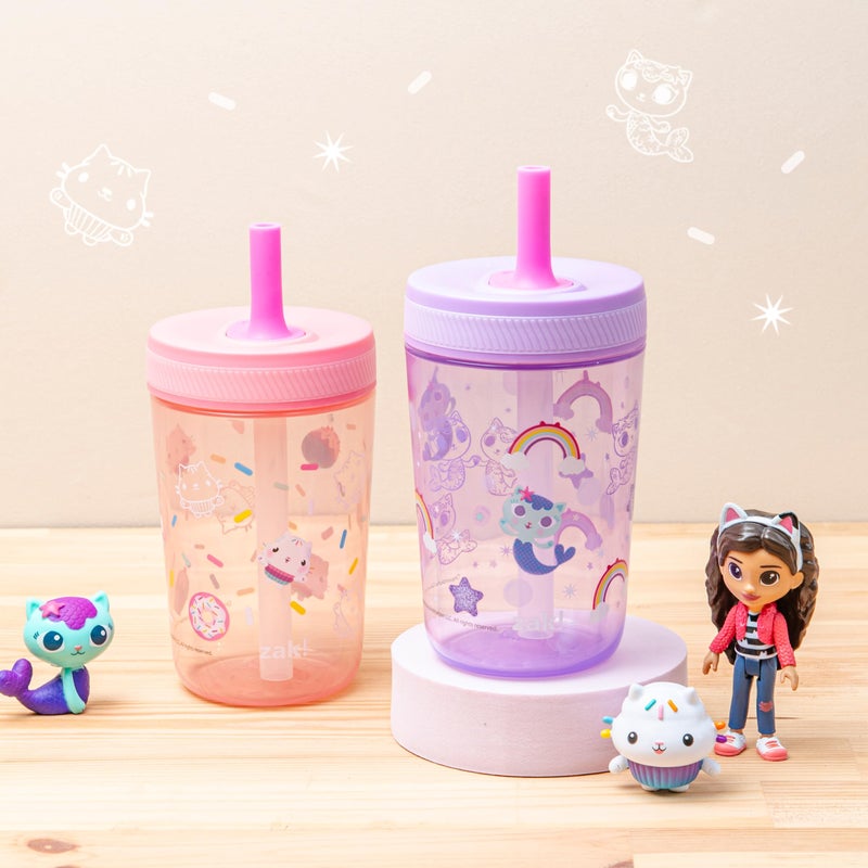 زاك ديزاينز Gabby's Dollhouse Kelso Toddler Cups For Travel or At Home, 15oz 2-Pack Durable Plastic Sippy Cups With Leak-Proof Design is Perfect For Kids (Cakey Cat, Mercat) - Image 3