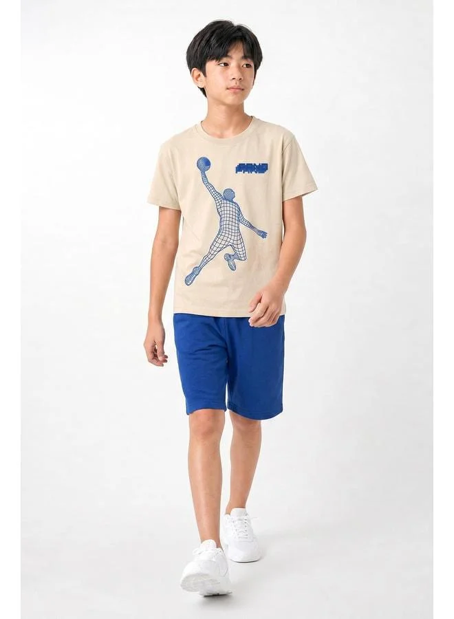 Perendi Boys' Cotton Basketball Printed Shorts Set.