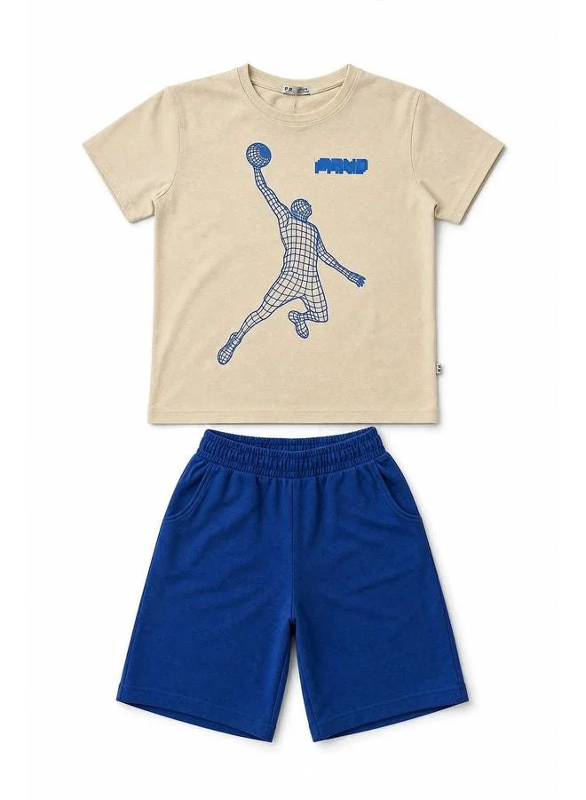 Perendi Boys' Cotton Basketball Printed Shorts Set.