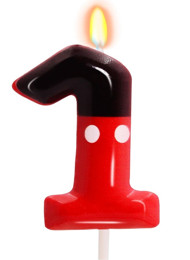 OGnomiFX 1st Black Red Birthday Candles for Boys Girls, Red Mouse Cake Topper Cupcake Decor, Cartoon Themed Birthday Party Decorations Supplies (Number 1) - Image 1
