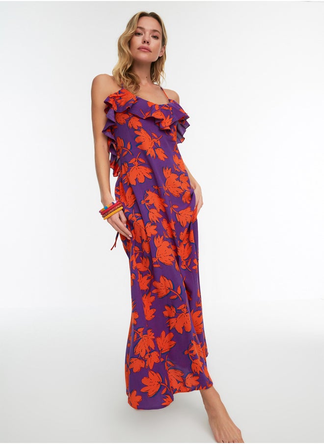 trendyol Floral Pattern Maxi Woven Flounce Beach Dress TBESS19WY0004  - Image 1