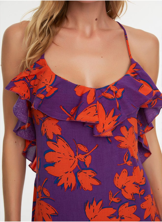 trendyol Floral Pattern Maxi Woven Flounce Beach Dress TBESS19WY0004  - Image 4