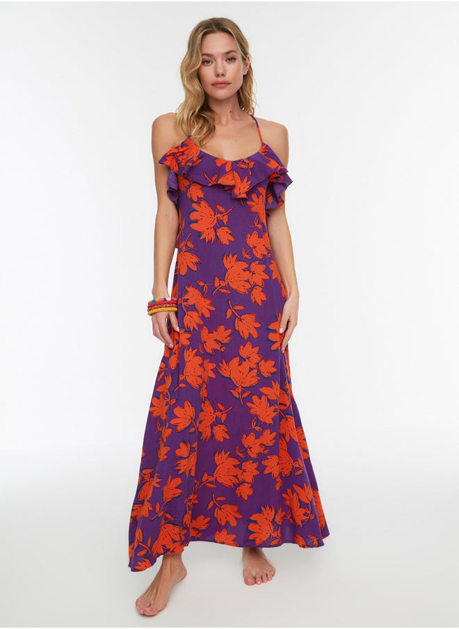 trendyol Floral Pattern Maxi Woven Flounce Beach Dress TBESS19WY0004  - Image 2