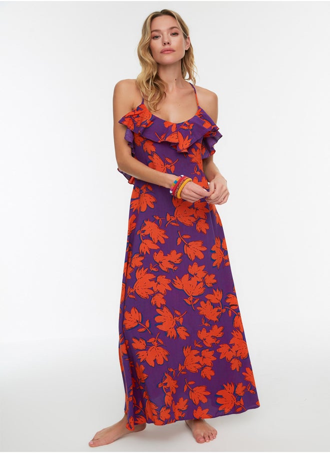 trendyol Floral Pattern Maxi Woven Flounce Beach Dress TBESS19WY0004  - Image 3