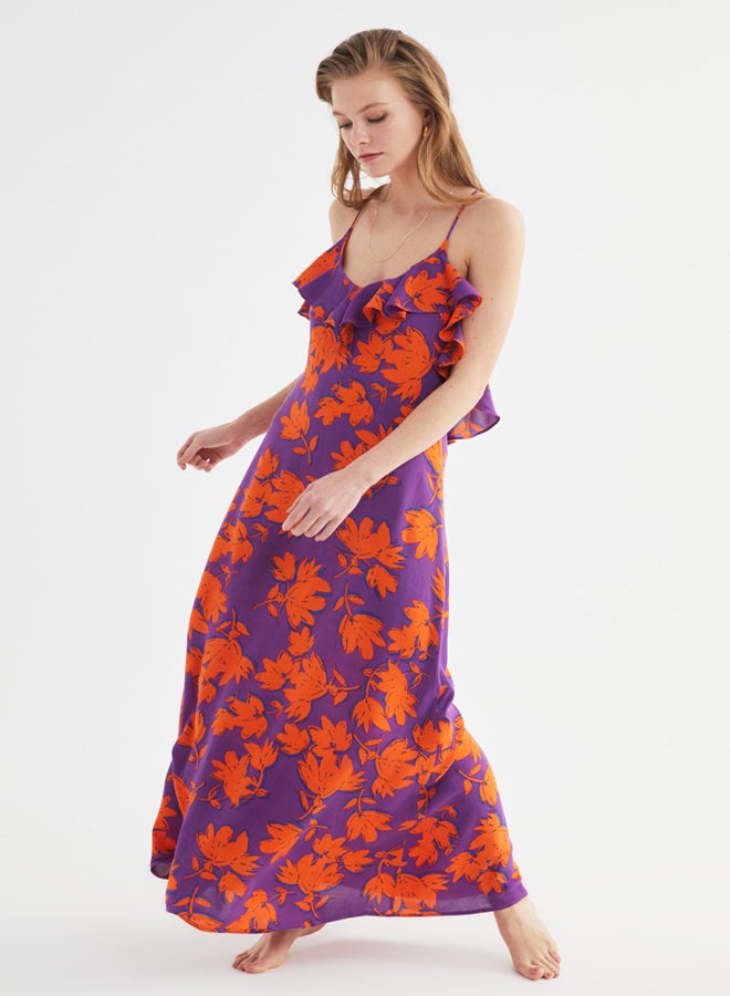 Floral Pattern Maxi Woven Flounce Beach Dress TBESS19WY0004