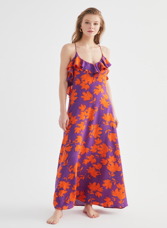 Floral Pattern Maxi Woven Flounce Beach Dress TBESS19WY0004