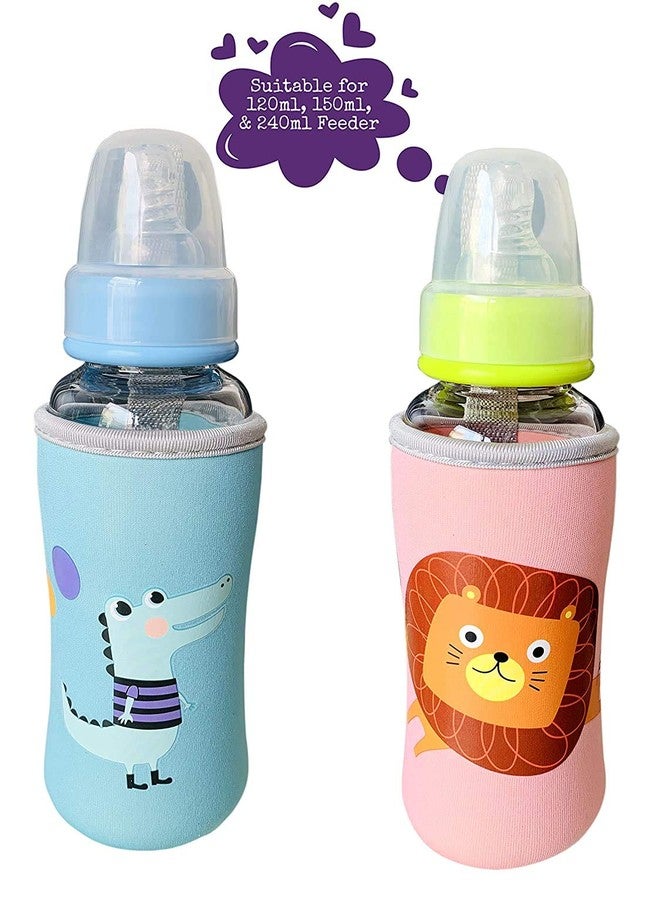 Lappu Soft Stretchable Baby Feeding Bottle Cover with Easy to Hold Strap for 120ml, 150ml, 240ml- Multicolour (Pack of 2) - Image 2