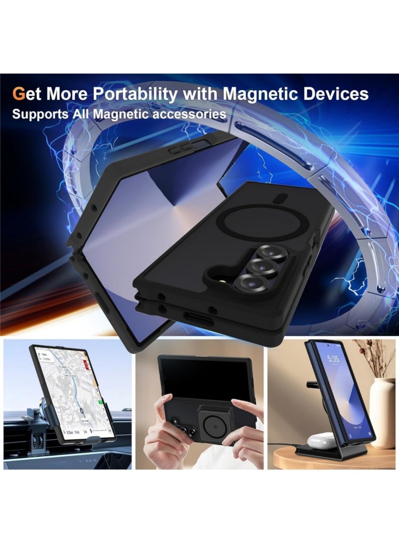 اووكاي جراب مغناطيسي لهاتف Samsung Galaxy Z Fold 7، متوافق مع Mag-Safe، مقاوم للصدمات من البولي كربونات ومصد مرن من مادة TPU - غطاء واقٍ شفاف غير لامع مضاد للاصفرار بتصميم رفيع لهاتف Galaxy Z Fold 7 (أسود غير لامع) - Image 3