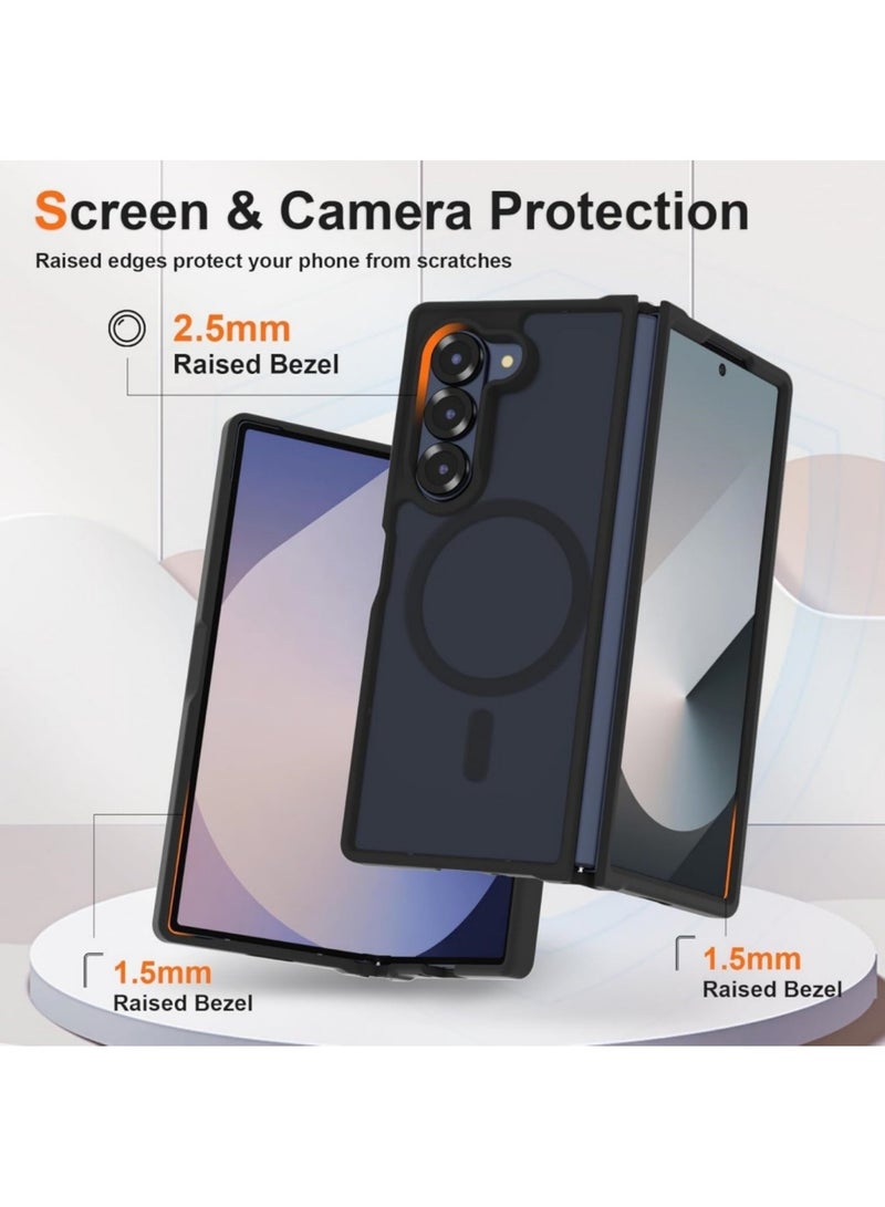 اووكاي جراب مغناطيسي لهاتف Samsung Galaxy Z Fold 7، متوافق مع Mag-Safe، مقاوم للصدمات من البولي كربونات ومصد مرن من مادة TPU - غطاء واقٍ شفاف غير لامع مضاد للاصفرار بتصميم رفيع لهاتف Galaxy Z Fold 7 (أسود غير لامع) - Image 4