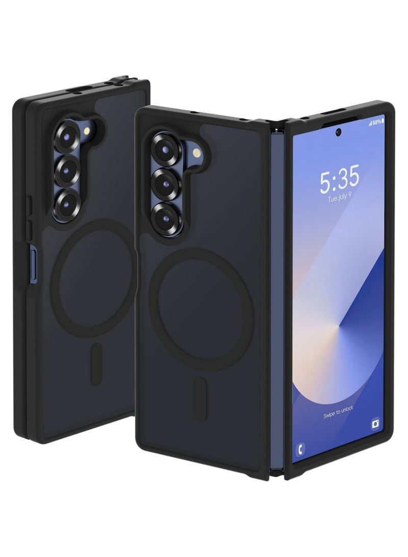 اووكاي جراب مغناطيسي لهاتف Samsung Galaxy Z Fold 7، متوافق مع Mag-Safe، مقاوم للصدمات من البولي كربونات ومصد مرن من مادة TPU - غطاء واقٍ شفاف غير لامع مضاد للاصفرار بتصميم رفيع لهاتف Galaxy Z Fold 7 (أسود غير لامع) - Image 1